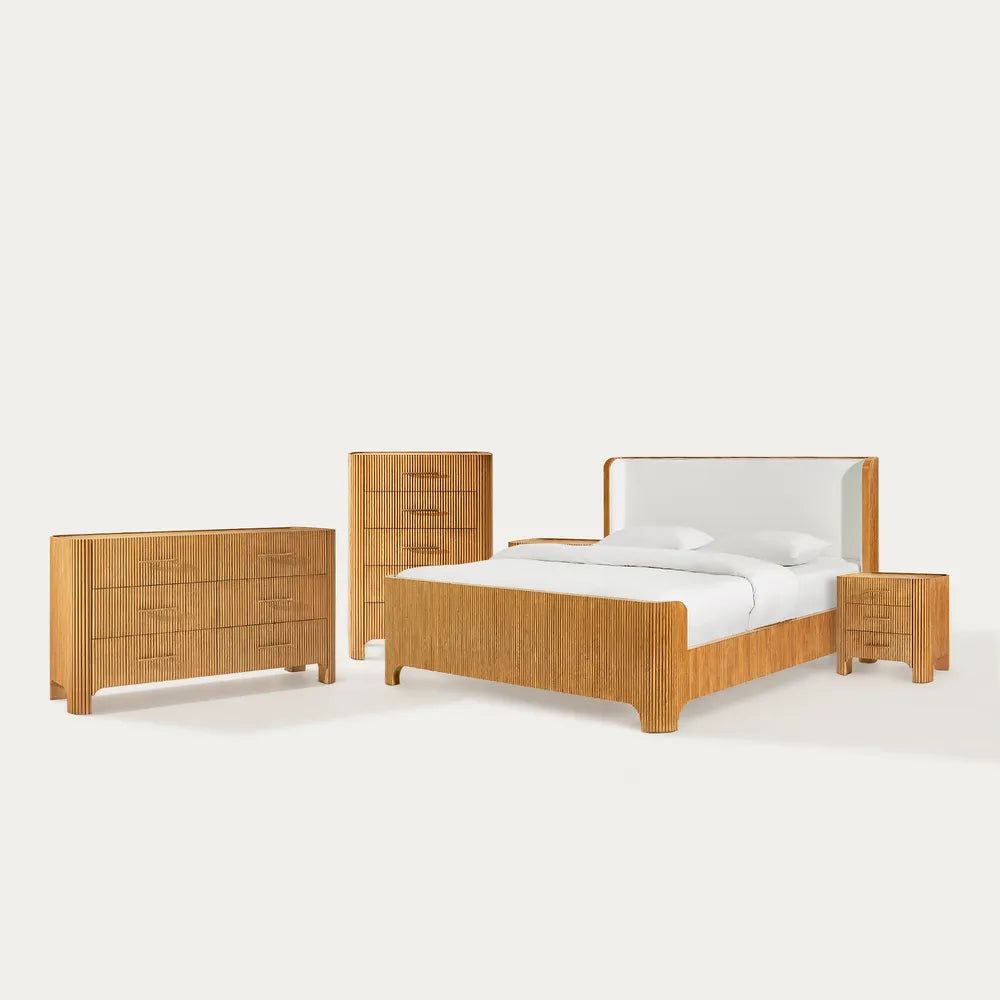 5-Piece Alexa Fluted Oak Bedroom Set – King Size Complete Bedroom Furniture Collection