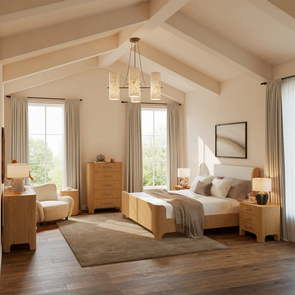 5-Piece Alexa Fluted Oak Bedroom Set – King Size Complete Bedroom Furniture Collection