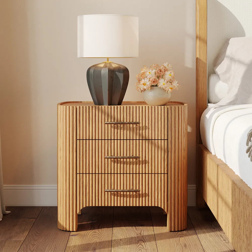 5-Piece Alexa Fluted Oak Bedroom Set – King Size Complete Bedroom Furniture Collection