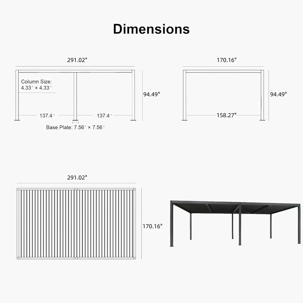 PURPLE LEAF Athena Louvered Pergola Outdoor Aluminum Pergola with Adjustable Roof for Deck Backyard Garden Hardtop Gazebo